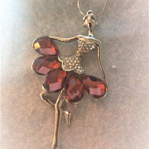 Necklace Ballerina Dance Girl , red stones , New , Silver and red